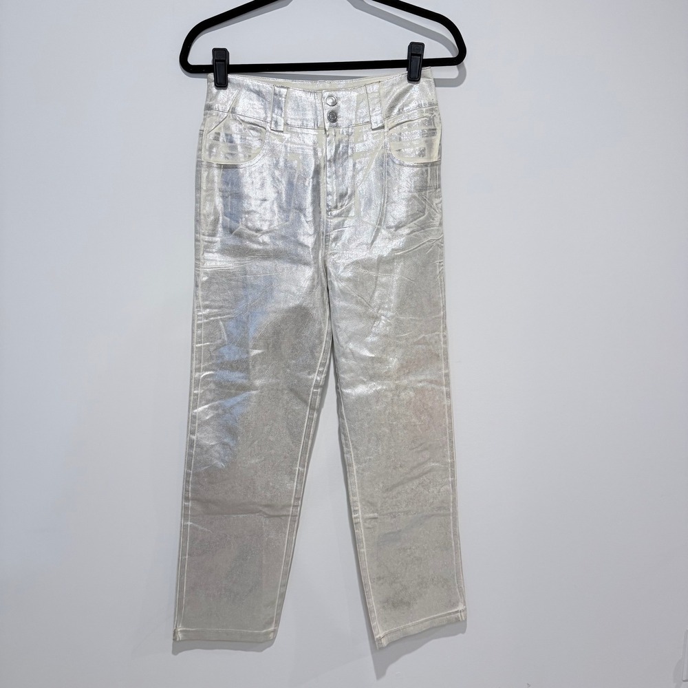EDIT BY NINE Metallic Silver Straight Leg‎ Jeans Women's Size Small